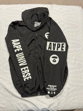 AAPE By Bathing Ape Somewhere In The Universe Black Windbreaker Full Zip EUC